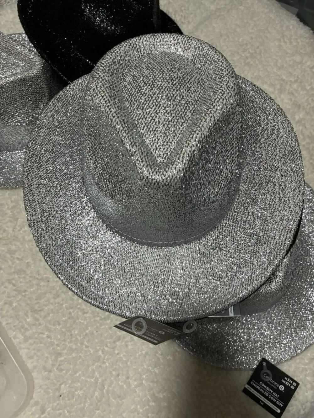 Lot of 6 Celebrate Glitter Cowboy Hats 3 Black 3 Silver Space Cowgirl Party NWT